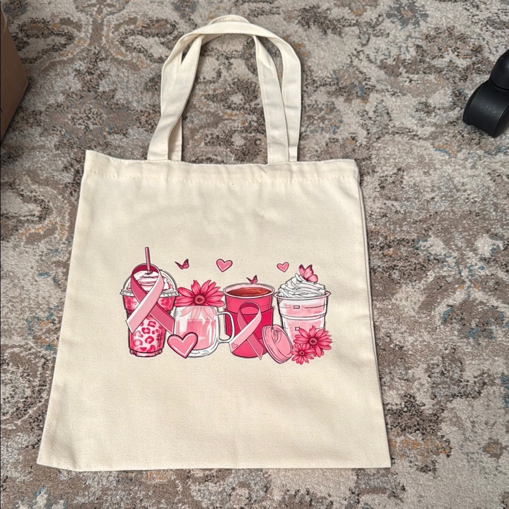 Pink and Cream Canvas Tote with Whimsical Design
